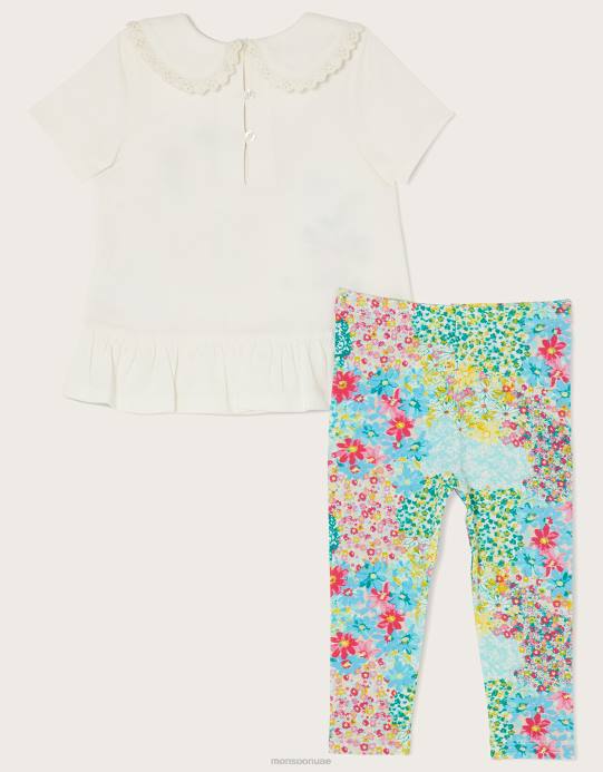 Monsoon بنت طقم لباس علوي وبنطلون ضيق مزين بزهور النحلة الصغيرة D68H2134 ملابس متعدد