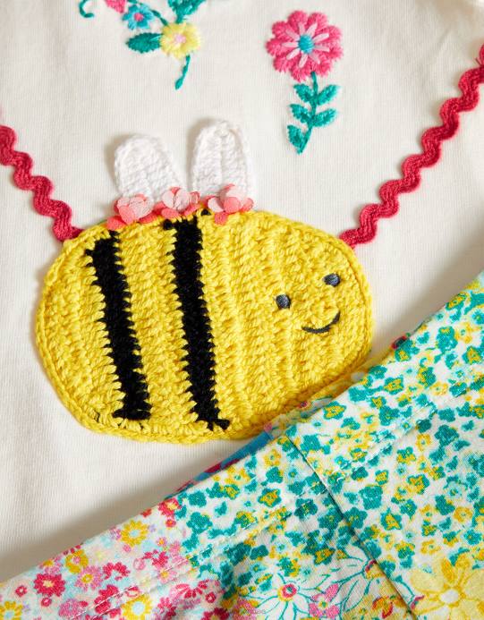 Monsoon بنت طقم لباس علوي وبنطلون ضيق مزين بزهور النحلة الصغيرة D68H2134 ملابس متعدد