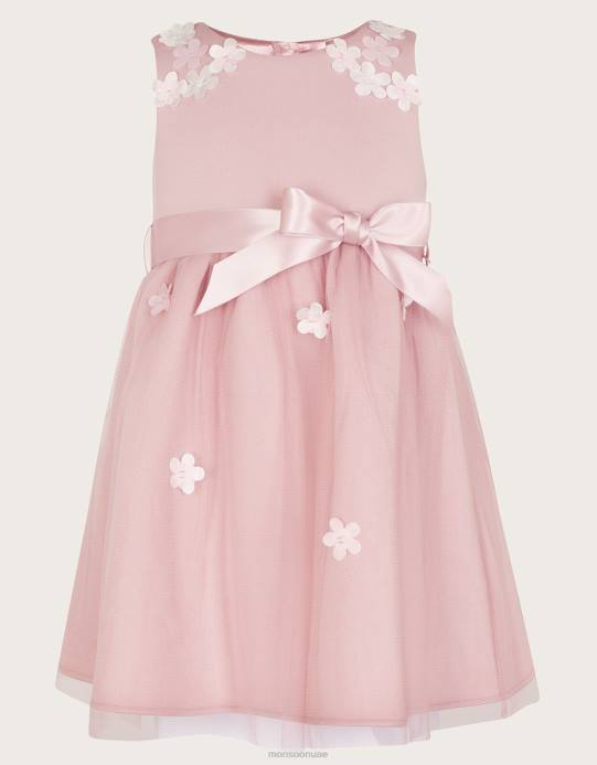 Monsoon بنت فستان بيبي ليلى سكوبا ثلاثي الأبعاد D68H2137 ملابس لون القرنفل