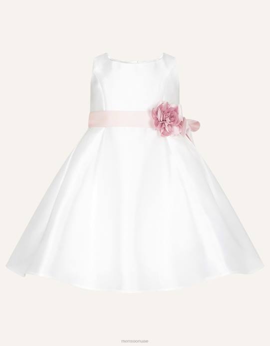 Monsoon بنت فستان طفلة أودري دوقة من نسيج قطني طويل D68H2138 ملابس عاج