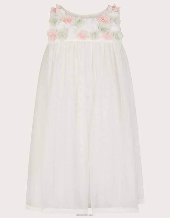 Monsoon بنت فستان بيبي فيونا ثلاثي الأبعاد على شكل زهرة D68H2144 ملابس عاج