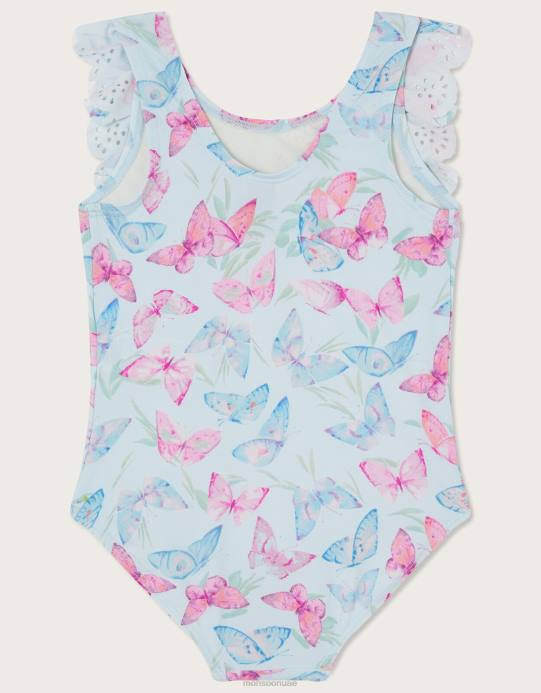 Monsoon بنت ملابس سباحة للأطفال بكشكشة على شكل فراشة مقطوعة بالليزر D68H2145 ملابس أزرق