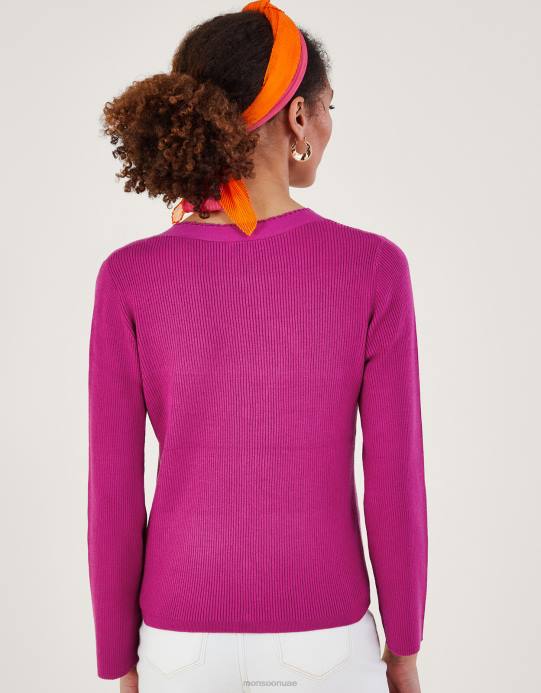 Monsoon نحيف سترة كروشيه بأزرار مع لينزينج إيكوفيرو D68H214 ملابس لون القرنفل