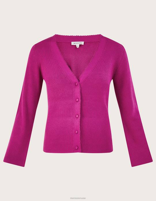 Monsoon نحيف سترة كروشيه بأزرار مع لينزينج إيكوفيرو D68H214 ملابس لون القرنفل