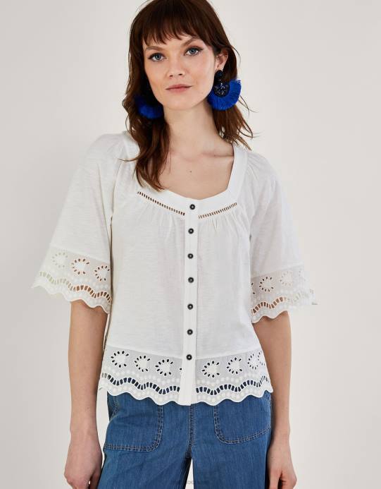 Monsoon نحيف زخرفة مطرزة بأزرار من الأعلى D68H215 ملابس عاج