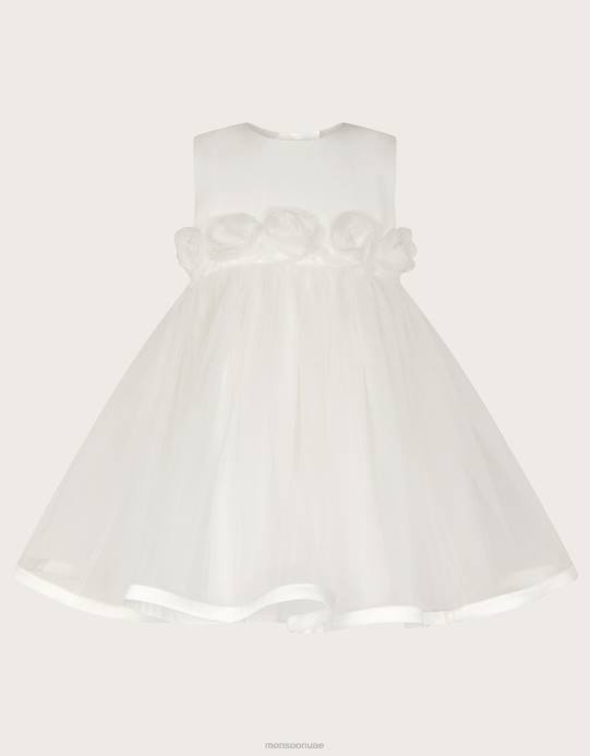 Monsoon بنت فستان التعميد ثلاثي الأبعاد من بيبي روزانا D68H2150 ملابس عاج