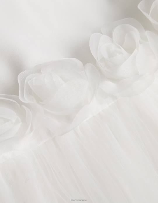 Monsoon بنت فستان التعميد ثلاثي الأبعاد من بيبي روزانا D68H2150 ملابس عاج