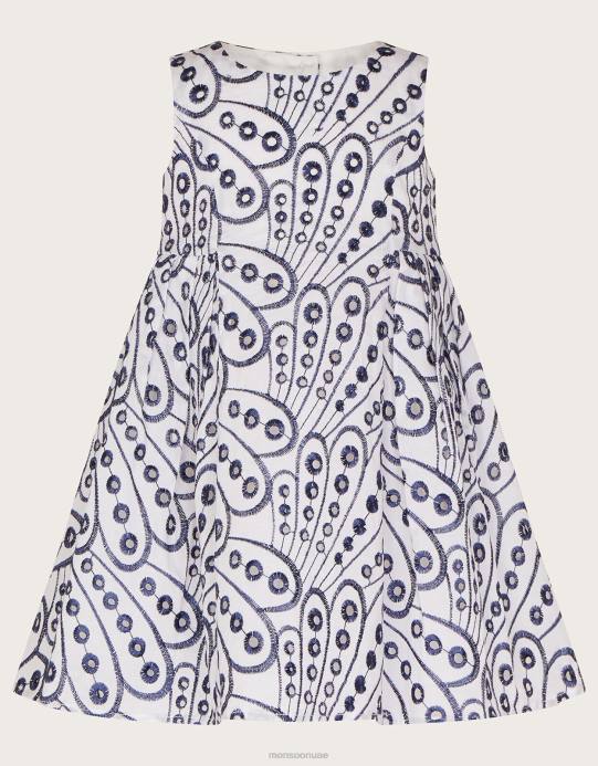 Monsoon بنت فستان مطرز بجناح الفراشة للأطفال D68H2155 ملابس الأزرق الداكن)