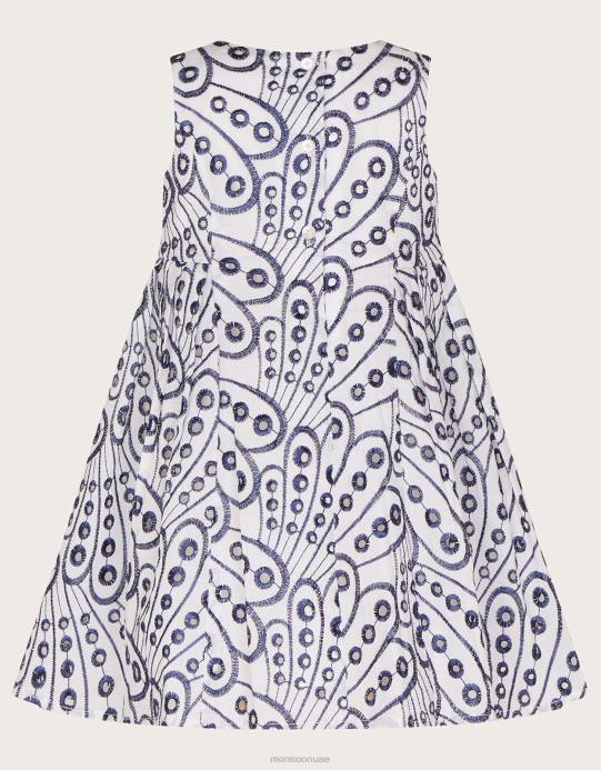 Monsoon بنت فستان مطرز بجناح الفراشة للأطفال D68H2155 ملابس الأزرق الداكن)