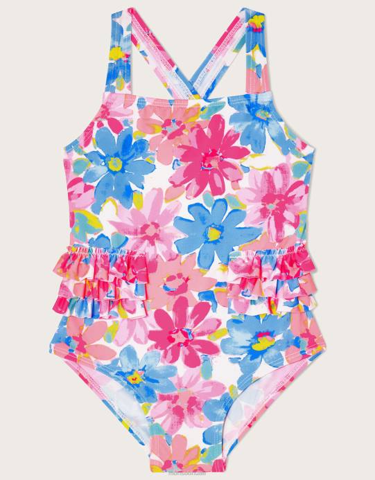 Monsoon بنت ملابس سباحة مكشكشة على شكل زهرة جريئة للأطفال D68H2157 ملابس متعدد