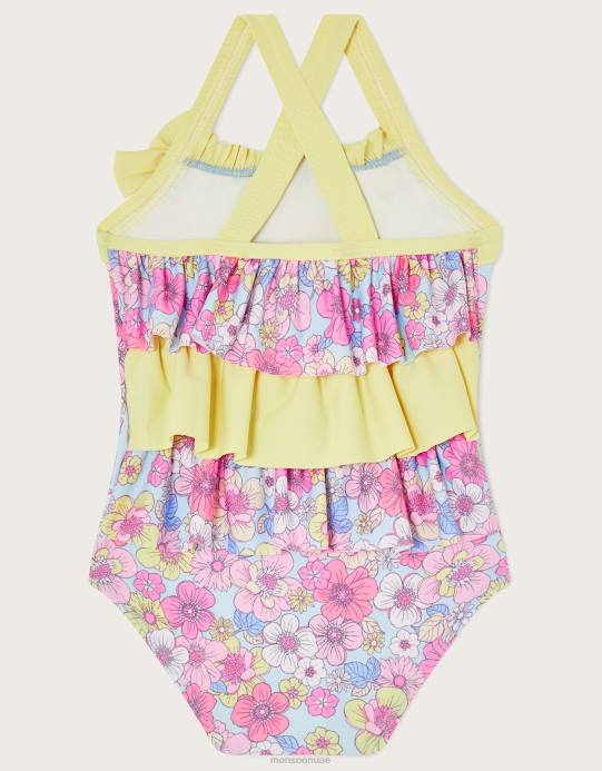 Monsoon بنت ملابس سباحة مكشكشة بزهور كلاسيكية للأطفال D68H2159 ملابس أزرق