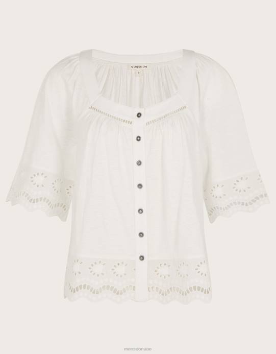 Monsoon نحيف زخرفة مطرزة بأزرار من الأعلى D68H215 ملابس عاج