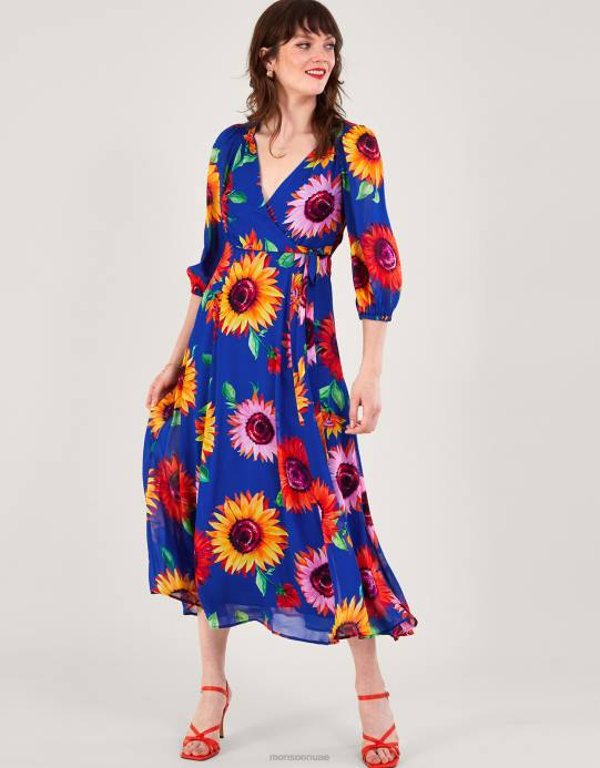 Monsoon نحيف فستان فرانشيسكا بطبعات الأزهار مصنوع من الفيسكوز المستدام D68H216 ملابس الأزرق (الكوبالت)