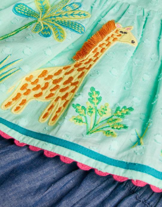 Monsoon بنت طقم قميص وسروال قصير على شكل حيوانات الغابة من بيبي دوبي D68H2164 ملابس الأخضر (النعناع)