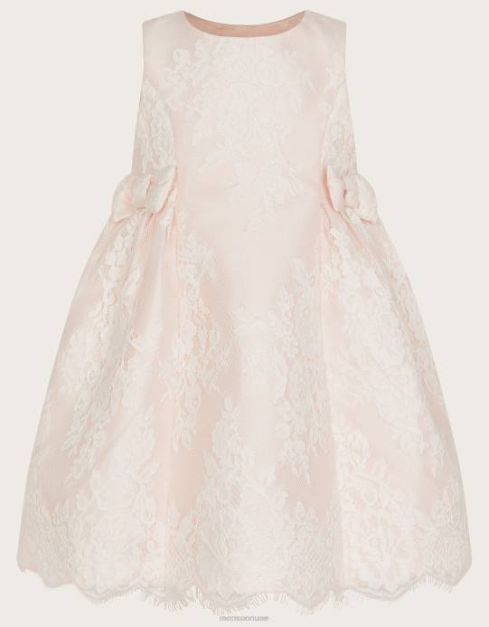 Monsoon بنت فستان دانتيل بفيونكة للأطفال من لولا D68H2165 ملابس لون القرنفل