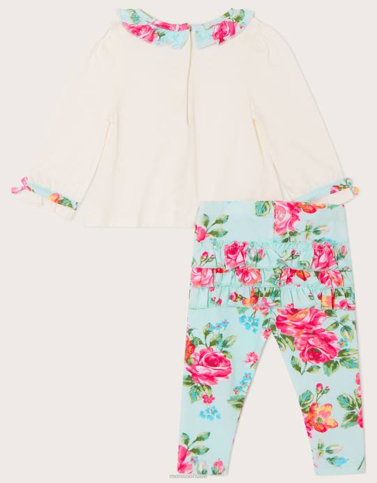 Monsoon أطفال طقم علوي بياقة جيرسيه زهور وبنطلون ضيق مطبوع لحديثي الولادة D68H2166 ملابس الأزرق (أكوا)
