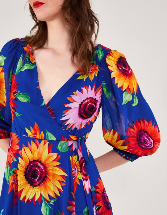 Monsoon نحيف فستان فرانشيسكا بطبعات الأزهار مصنوع من الفيسكوز المستدام D68H216 ملابس الأزرق (الكوبالت)