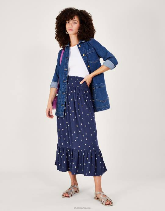 Monsoon نحيف تنورة طويلة بطبعة زخارف من لينزينغ إيكوفيرو D68H217 ملابس الأزرق الداكن)