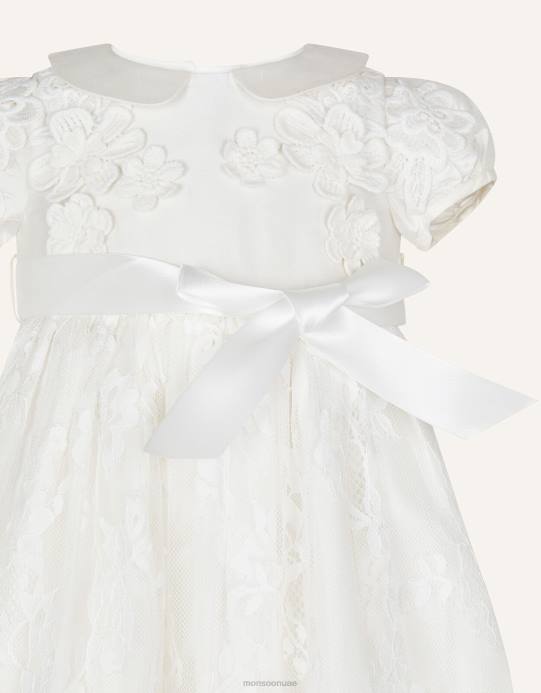 Monsoon بنت ثوب التعميد الحريري للأطفال من بروفينزا D68H2172 ملابس عاج