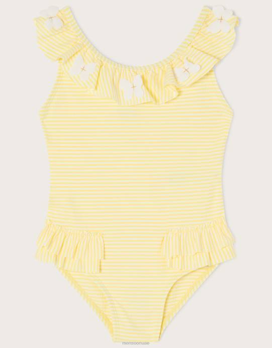 Monsoon بنت ملابس سباحة مكشكشة للأطفال من القماش القطني D68H2178 ملابس أصفر