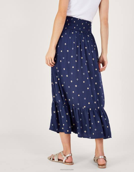 Monsoon نحيف تنورة طويلة بطبعة زخارف من لينزينغ إيكوفيرو D68H217 ملابس الأزرق الداكن)