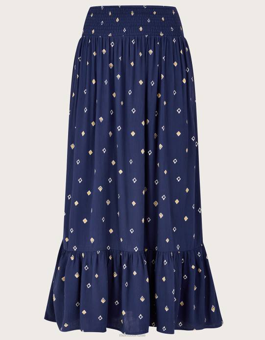 Monsoon نحيف تنورة طويلة بطبعة زخارف من لينزينغ إيكوفيرو D68H217 ملابس الأزرق الداكن)