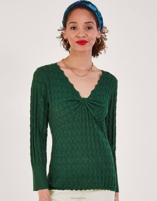 Monsoon نحيف سترة بخياطة منقطة من البوليستر المعاد تدويره D68H219 ملابس الأخضر (الأخضر الداكن)