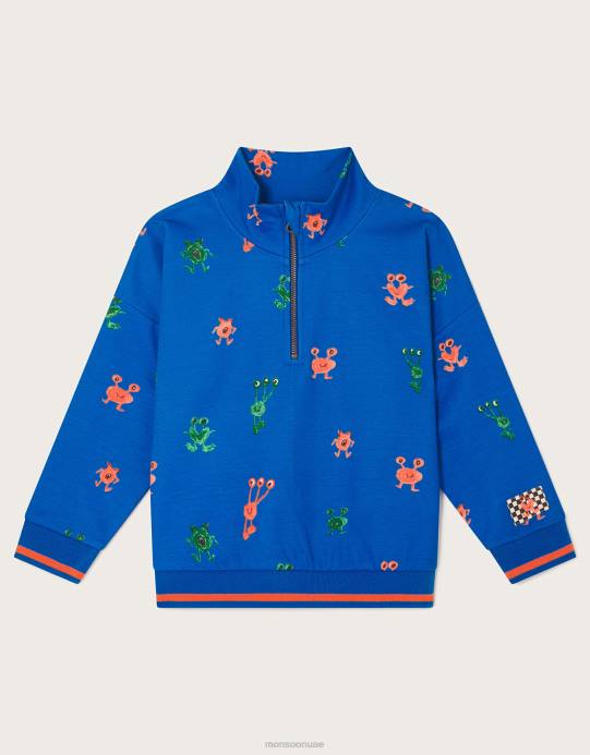 Monsoon ولد بلوفر نصف سحاب على شكل وحش D68H2196 ملابس أزرق