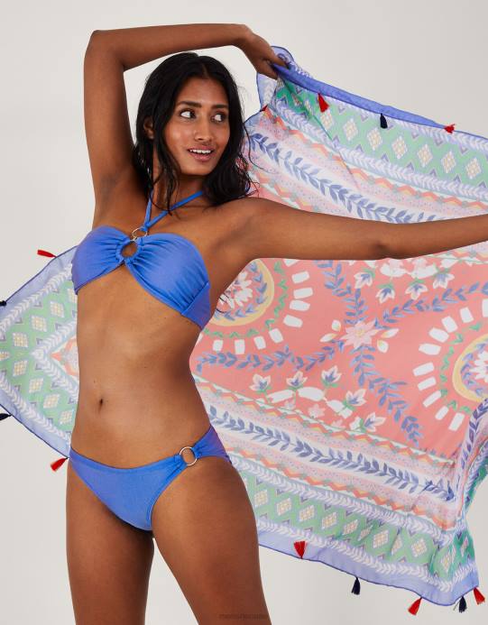 Monsoon نحيف قطعة بيكيني سفلية سادة بتفاصيل حلقة مع بوليستر معاد تدويره D68H221 ملابس أزرق