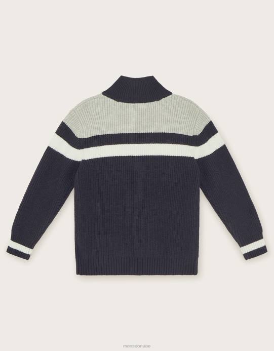 Monsoon ولد سترة متماسكة بسحاب D68H2217 ملابس الأزرق الداكن)