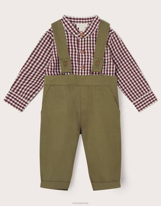 Monsoon أطفال طقم قميص وملابس داخلية من القماش القطني لحديثي الولادة D68H2224 ملابس الأخضر (الكاكي)