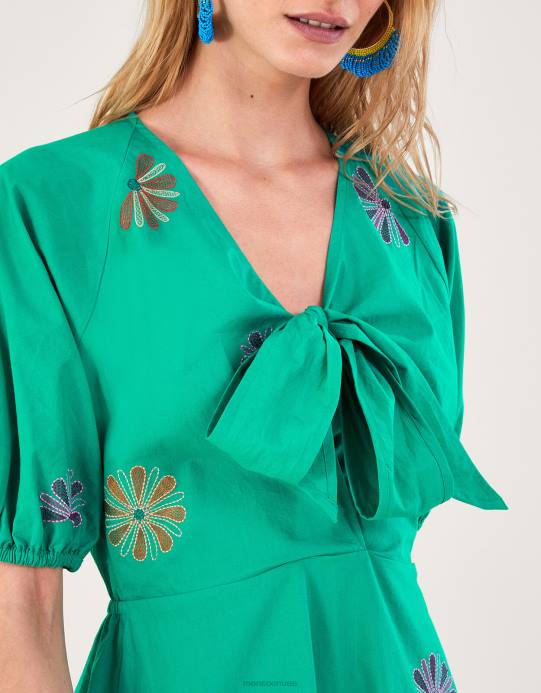 Monsoon نحيف فستان ميدي مطرز بالزهور D68H222 ملابس أخضر