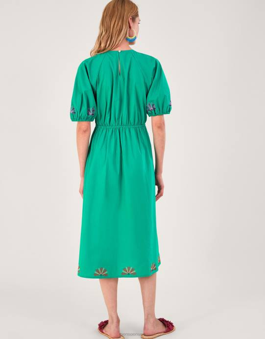 Monsoon نحيف فستان ميدي مطرز بالزهور D68H222 ملابس أخضر