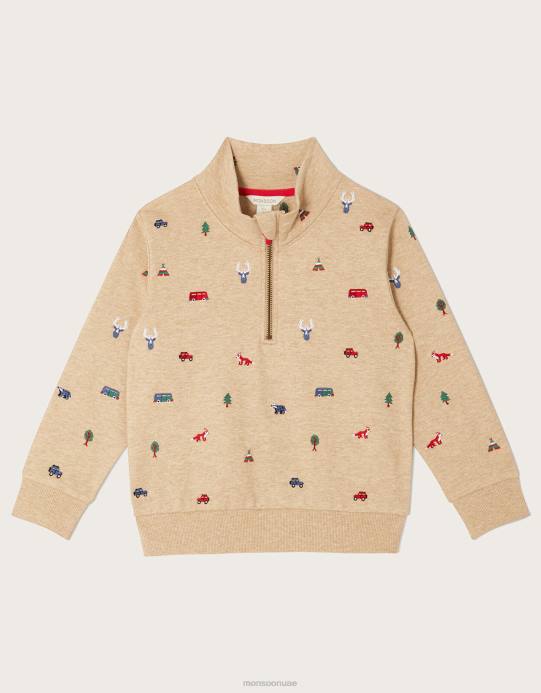 Monsoon ولد سترة مطرزة بياقة بسحاب D68H2245 ملابس حجر طبيعي)