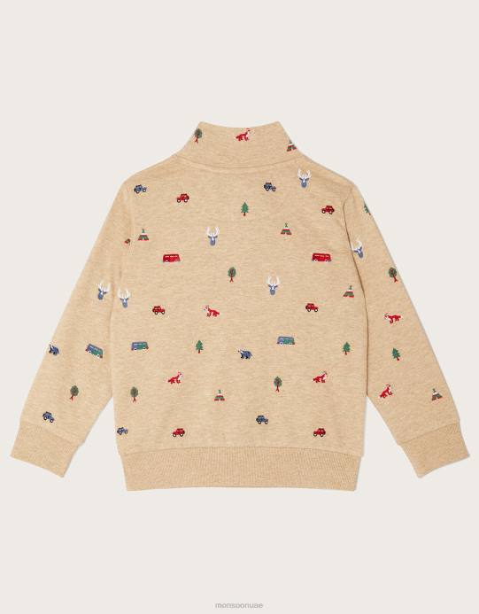 Monsoon ولد سترة مطرزة بياقة بسحاب D68H2245 ملابس حجر طبيعي)