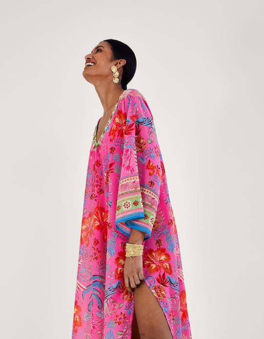 Monsoon نحيف قفطان طويل مطبوع من كيارا D68H224 ملابس موضة