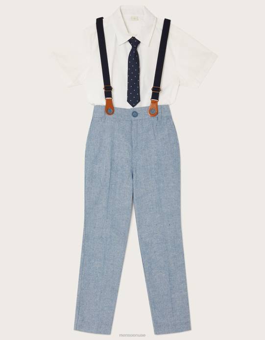Monsoon ولد طقم بنطال وقميص وربطة عنق من ناثان مع حمالات D68H2261 ملابس أزرق