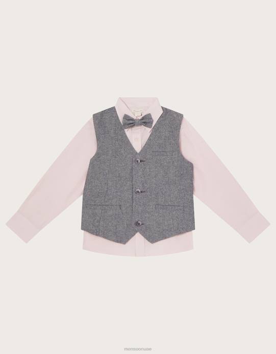 Monsoon ولد طقم صدرية وقميص من ثلاث قطع D68H2263 ملابس رمادي