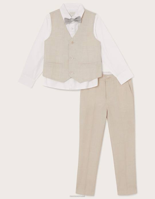 Monsoon ولد بدلة من أربع قطع مع ربطة عنق D68H2272 ملابس حجر طبيعي)