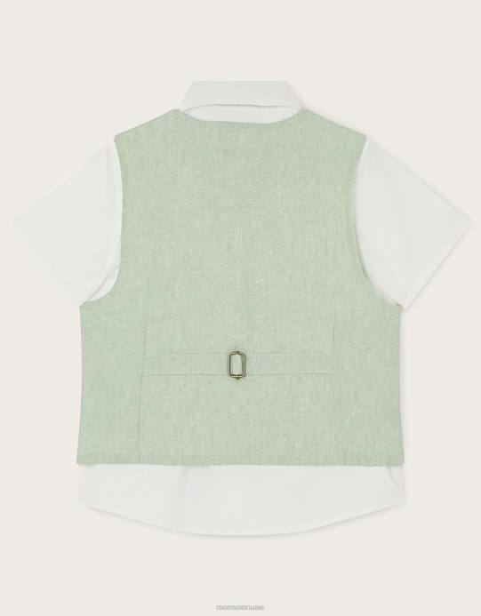 Monsoon ولد طقم صدرية من ثلاث قطع، وربطة عنق، وقميص بأكمام قصيرة D68H2277 ملابس أخضر