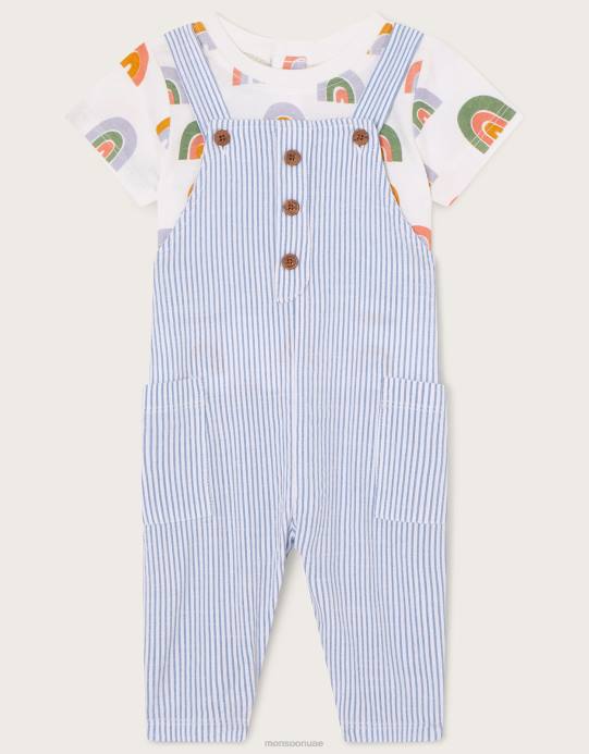 Monsoon أطفال تي شيرت مخطط لحديثي الولادة بألوان قوس قزح D68H2279 ملابس متعدد