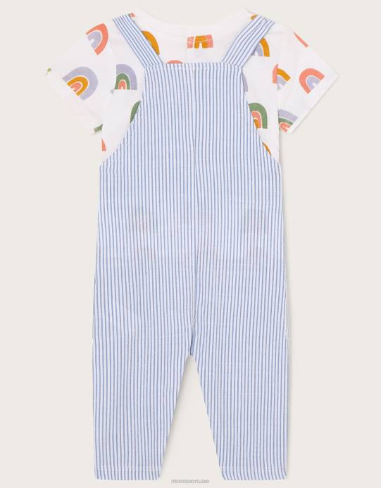 Monsoon أطفال تي شيرت مخطط لحديثي الولادة بألوان قوس قزح D68H2279 ملابس متعدد