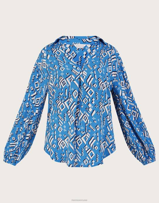 Monsoon نحيف بلوزة بطبعة جيجي من الفيسكوز المستدام D68H227 ملابس أزرق