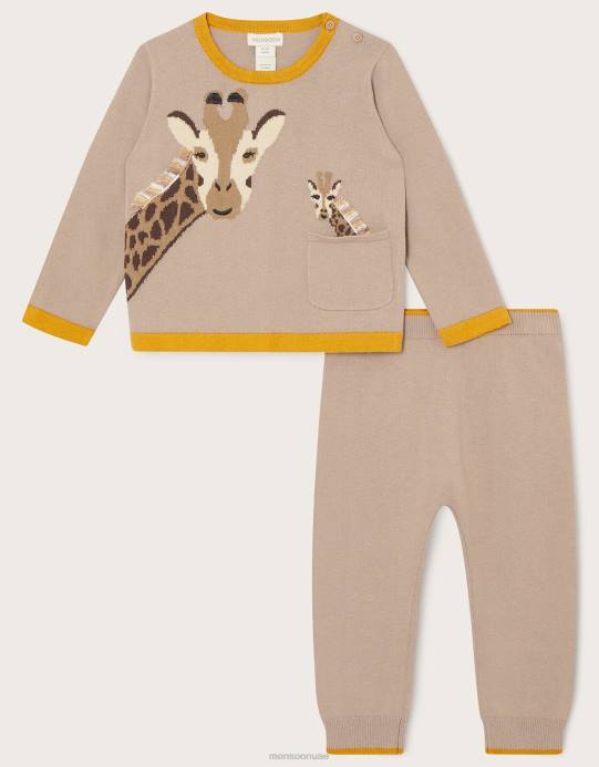 Monsoon أطفال مجموعة محبوكة الزرافة حديثي الولادة D68H2281 ملابس الجمل (الشوفان)