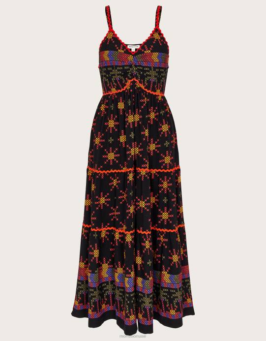 Monsoon نحيف فستان الشمس جيرسي الطباعة الهندسية D68H228 ملابس أسود