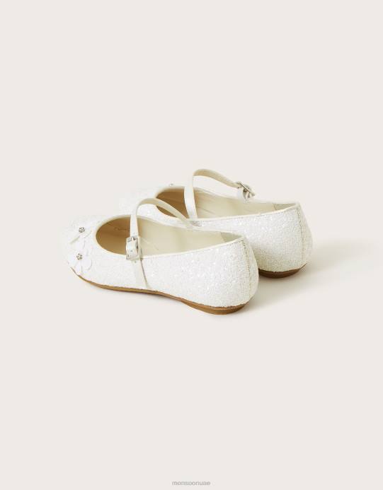 Monsoon بنت حذاء راقصة الباليه المسطح بزهرة الترتر D68H2298 أحذية عاج