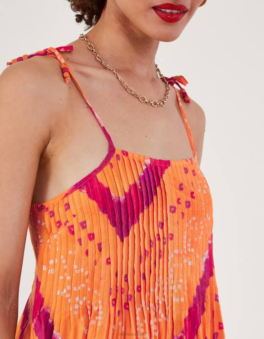 Monsoon نحيف فستان بانداني صبغ كامي ميدي D68H229 ملابس البرتقالي