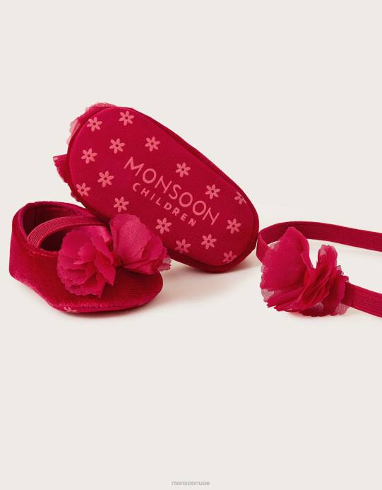 Monsoon أطفال كانكان مشايات مخملية حمراء D68H2313 أحذية أحمر