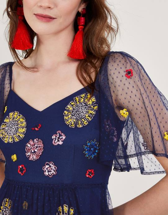 Monsoon نحيف فستان فرنادا مزين D68H231 ملابس الأزرق الداكن)