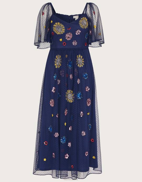 Monsoon نحيف فستان فرنادا مزين D68H231 ملابس الأزرق الداكن)